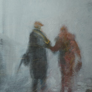 Oil painting on canvas "Seniors in the fog"