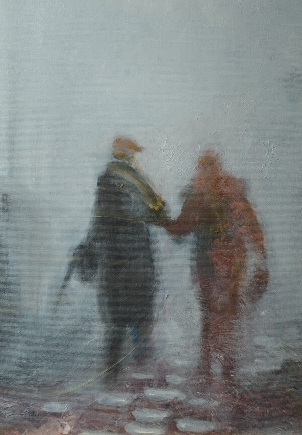 Oil painting on canvas "Seniors in the fog"